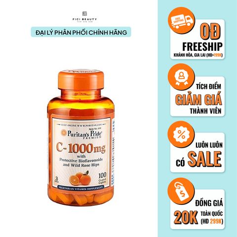 Viên Uống Đẹp Da, Ngừa Lão Hoá & Chống Thâm Nám PURITAN’S PRIDE C-1000mg with Bioflavonoids & Wild Rose Hips - 100 viên