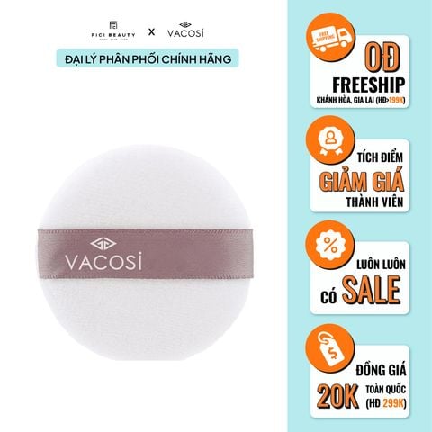 Bông Phấn Cotton Khô Tròn Trung Vacosi Medium White Round Puff - BP20