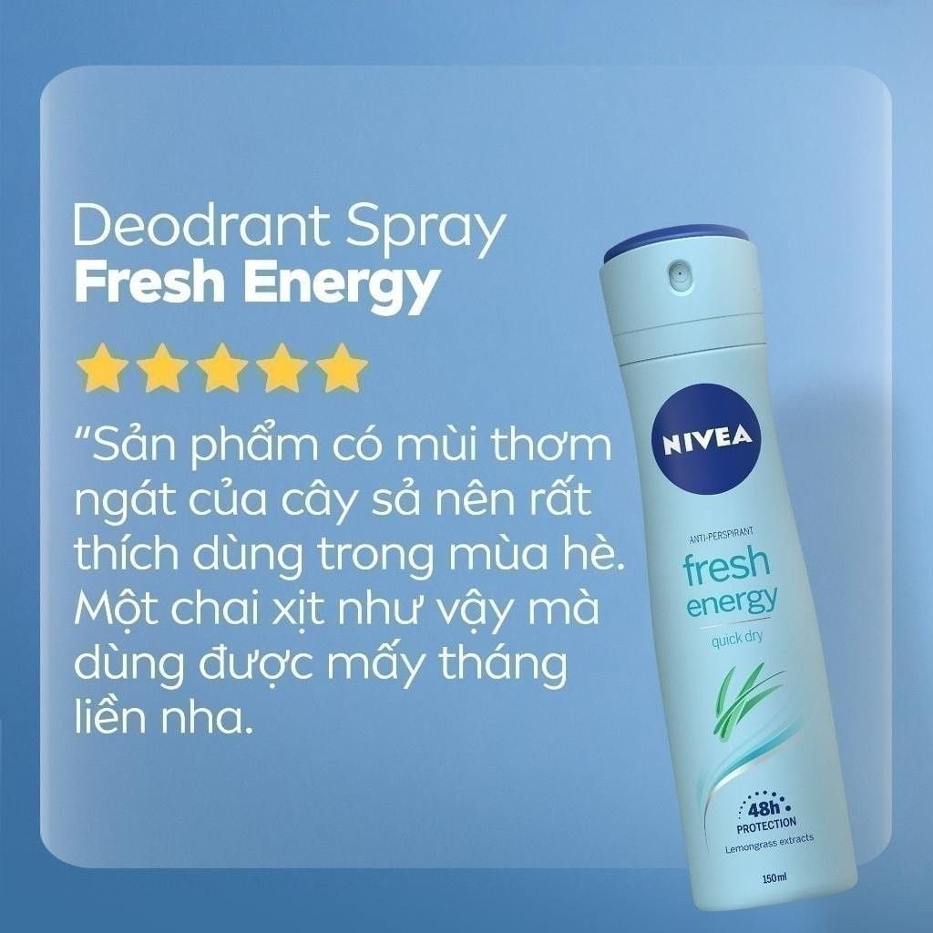 Xịt Ngăn Mùi Nivea Tươi Mát Sức Sống Anti-Perspirant Fresh Energy Quick Dry 150ml