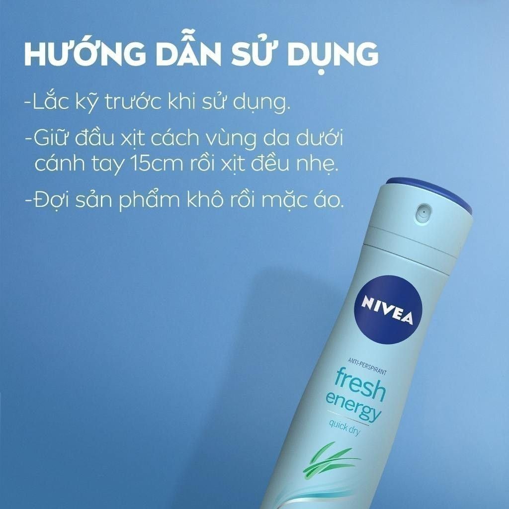 Xịt Ngăn Mùi Nivea Tươi Mát Sức Sống Anti-Perspirant Fresh Energy Quick Dry 150ml