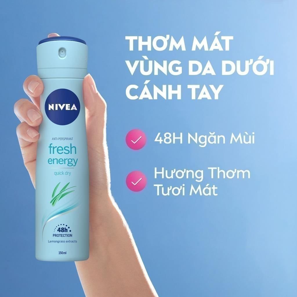 Xịt Ngăn Mùi Nivea Tươi Mát Sức Sống Anti-Perspirant Fresh Energy Quick Dry 150ml