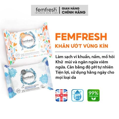 Khăn Ướt Vệ Sinh Vùng Kín Phụ Nữ Cao Cấp Femfresh Intimate Skincare Wipes