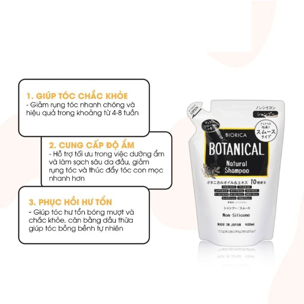 Bộ Dầu Gội Xả Biorica Botanical Natural Non – Silicone Túi 400ml