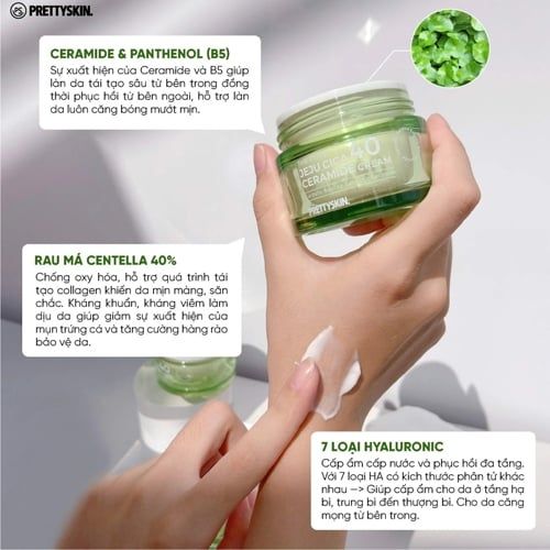 Kem Dưỡng Rau Má, Dưỡng Trắng PrettySkin The Pure Jeju Cica 40 Ceramide Cream 50ml