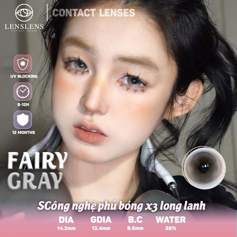 Lens Thời trang DOUYIN (cặp) - Fairy Gray - 0 độ đến 3 độ