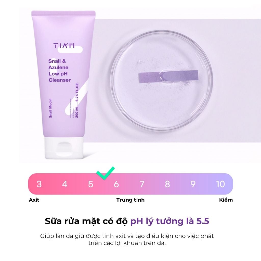 Sữa Rửa Mặt Tia'm Snail & Azulene Low PH Cleanser 200ml
