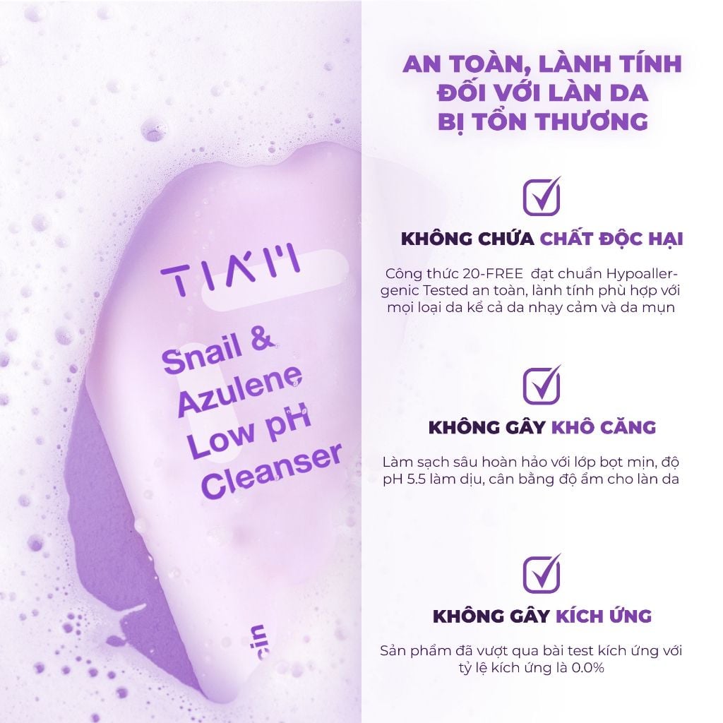 Sữa Rửa Mặt Tia'm Snail & Azulene Low PH Cleanser 200ml