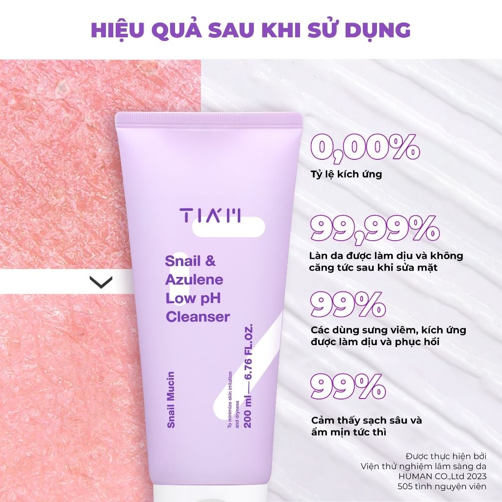 Sữa Rửa Mặt Tia'm Snail & Azulene Low PH Cleanser 200ml