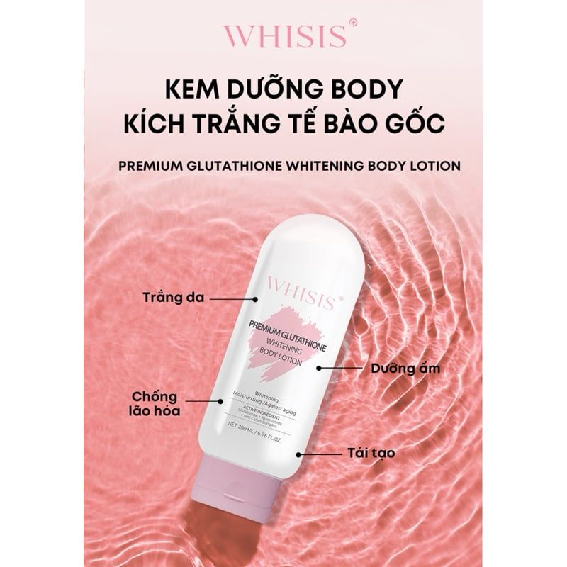 Sữa Dưỡng Thể Ban Đêm Kích Trắng Tế Bào Gốc Whisis Premium Glutathione Whitening Body Lotion 200ml