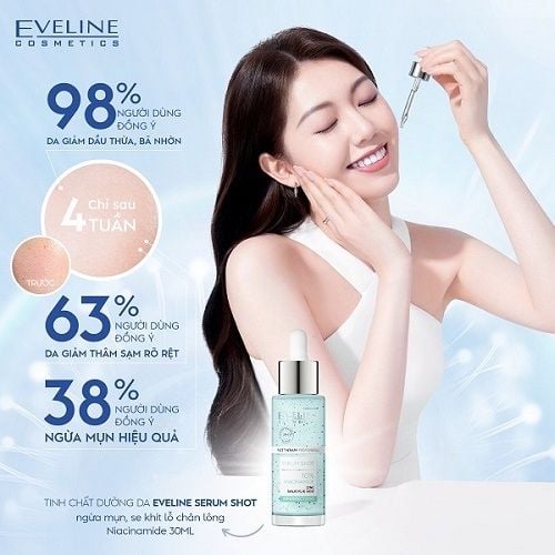 Serum Eveline 10% Niacinamide Glycol Therapy ngừa Mụn, Se khít LCL 30ml