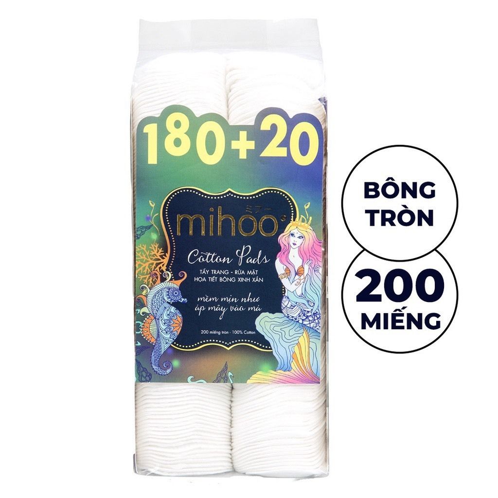 Bông tẩy trang 200 miếng tròn Mihoo