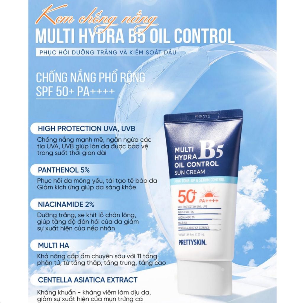 Kem chống nắng Phục hồi Prettyskin Hydra B5 Sun Cream