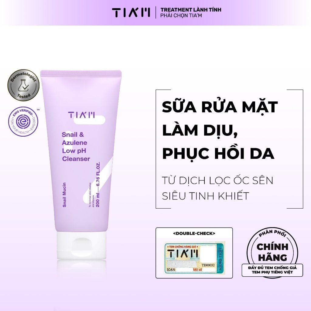 Sữa Rửa Mặt Tia'm Snail & Azulene Low PH Cleanser 200ml