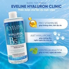 Nước Tẩy Trang Làm Sạch, Dưỡng Ẩm Da Eveline Hyaluronic Clinic B5 Micellar Water