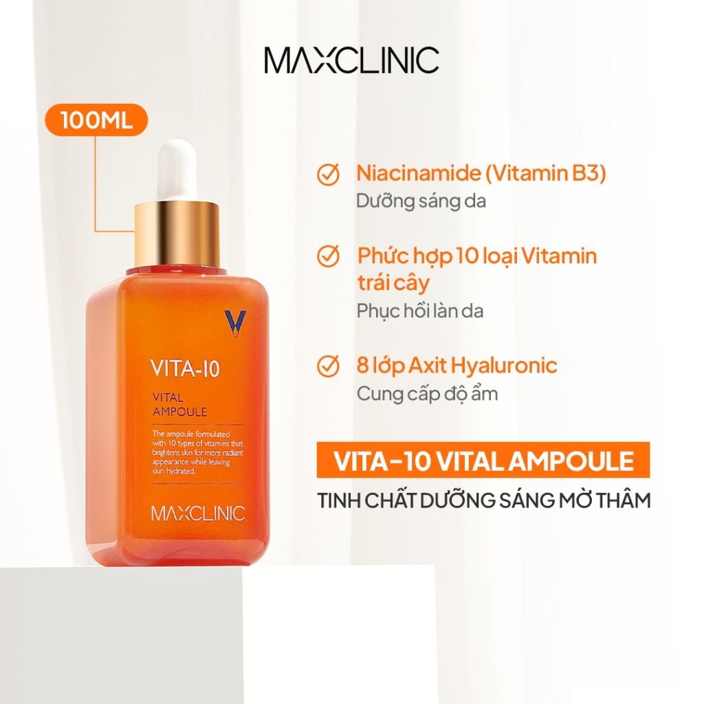 Tinh Chất Dưỡng Sáng Da Mờ Thâm Maxclinic Vita-10 Vital Ampoule 100ml