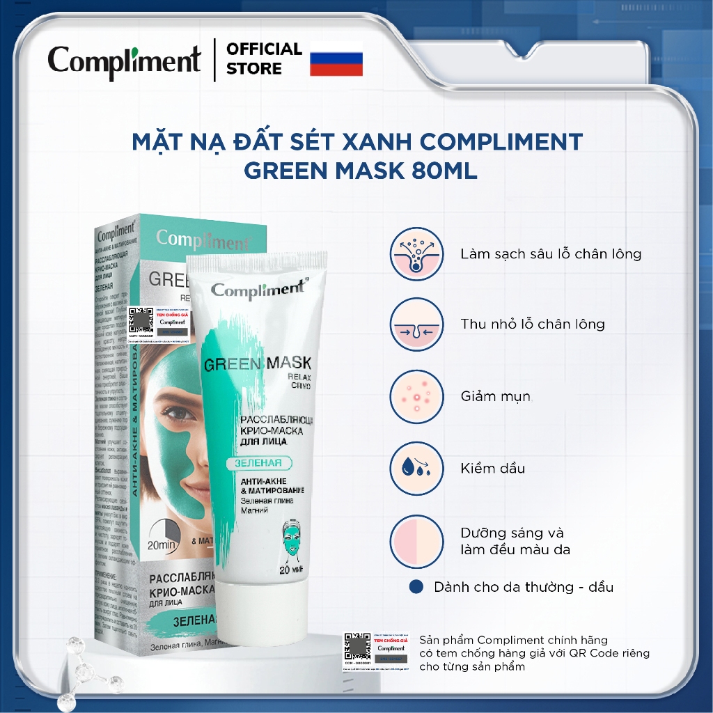 Mặt nạ Compliment Green mask kiềm dầu, giảm mụn 80ml