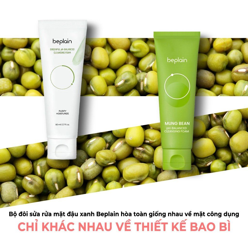 Sữa Rửa Mặt Chiết Xuất Đậu Xanh Cân Bằng Độ pH Beplain Mung Bean pH-Balanced Cleansing Foam