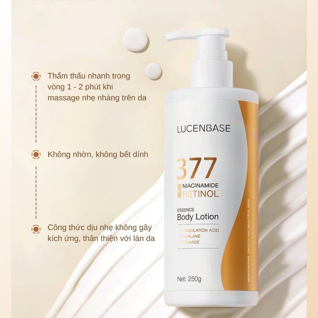 Dưỡng Thể Trắng Sáng Mờ Thâm Sạm 377 Niacinamide Retinol Lucenbase 250ml