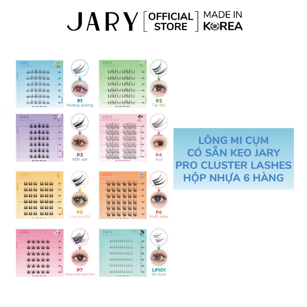Lông Mi Cụm Jary Pro Cluster Lashes Có Sẵn Keo Tiện Lợi Mỏng Nhẹ Hộp Nhựa 6 Hàng
