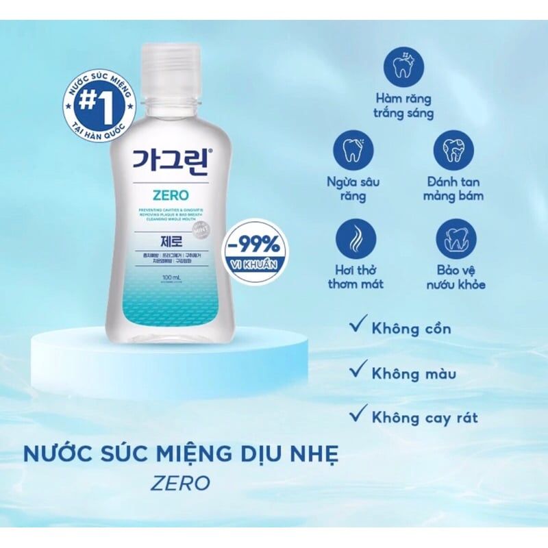 Nước súc miệng ngăn ngừa mảng bám Garglin Zero không cồn chai 380ml