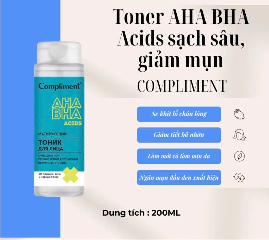 Trọn bộ Compliment AHA BHA trị mụn, sạch sâu, sáng da