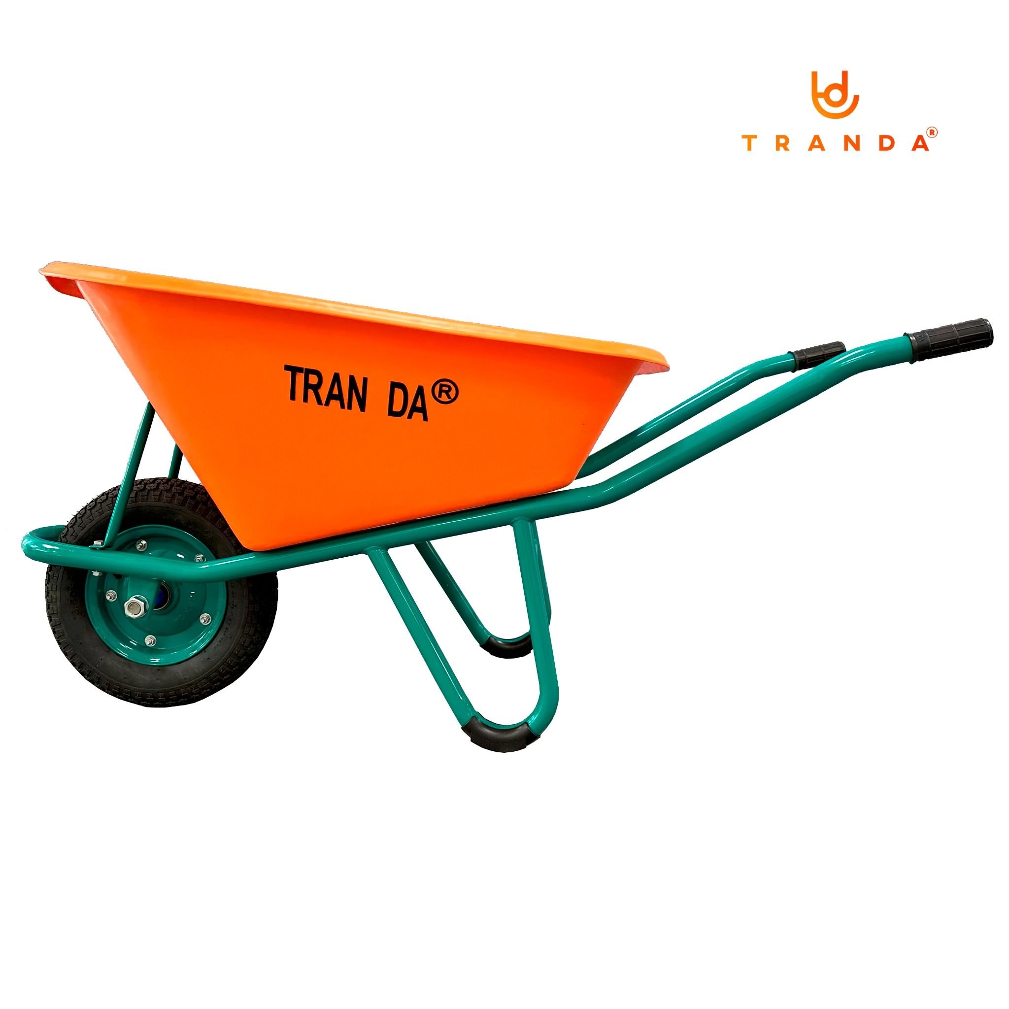  Xe rùa thùng nhựa cam 130 lít, sườn sơn tĩnh điện, bánh hơi 3.50-8, tải trọng 180 Kg 