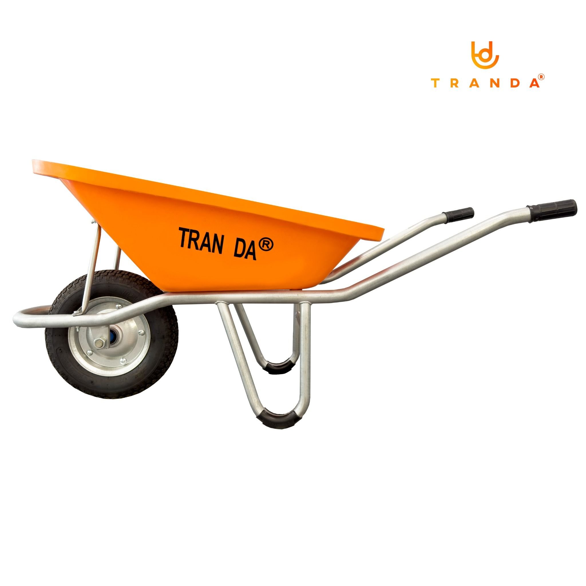  Xe rùa thùng nhựa cam, sườn mạ kẽm, bánh hơi 3.50-8, tải trọng 150 Kg 