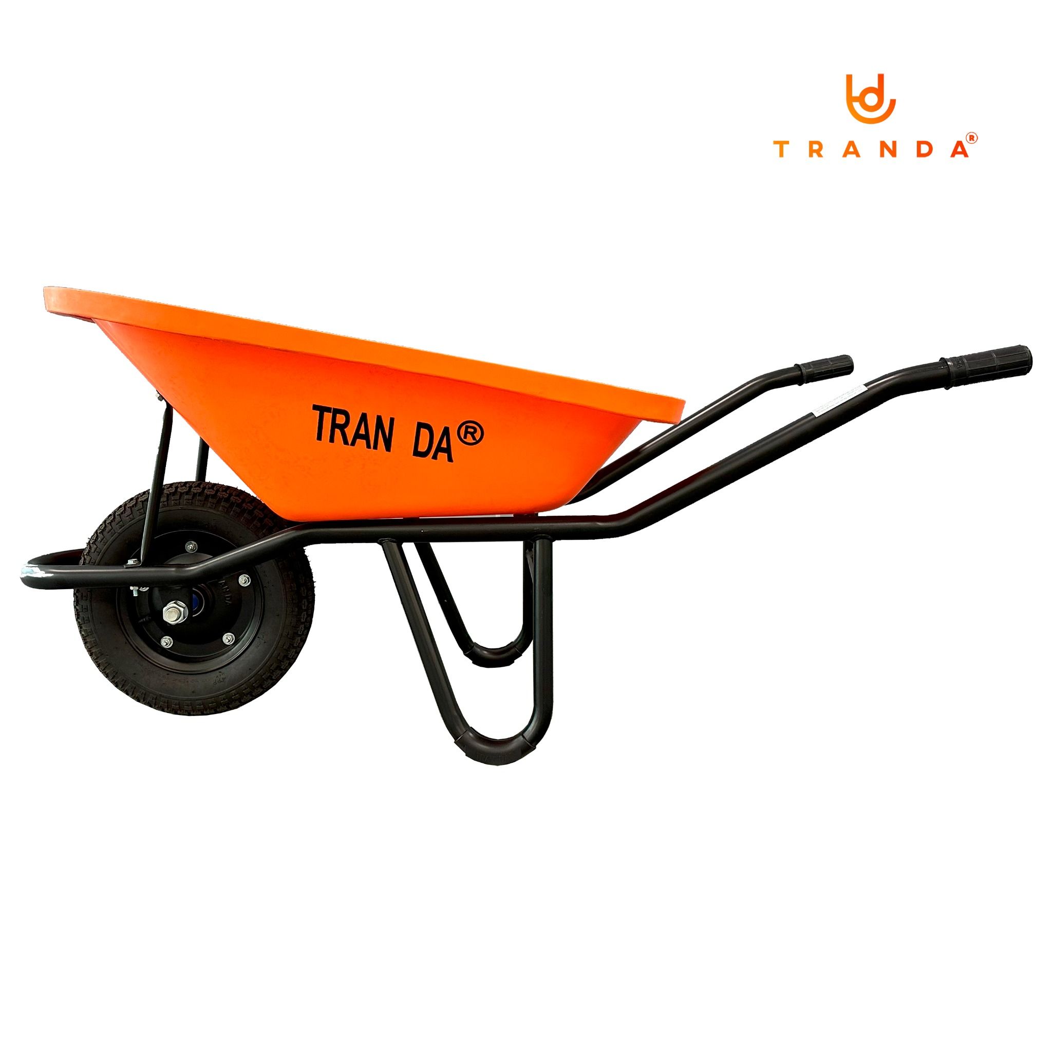  Xe rùa thùng nhựa cam, sườn sơn tĩnh điện, bánh hơi 3.50-8, tải trọng 150 Kg 