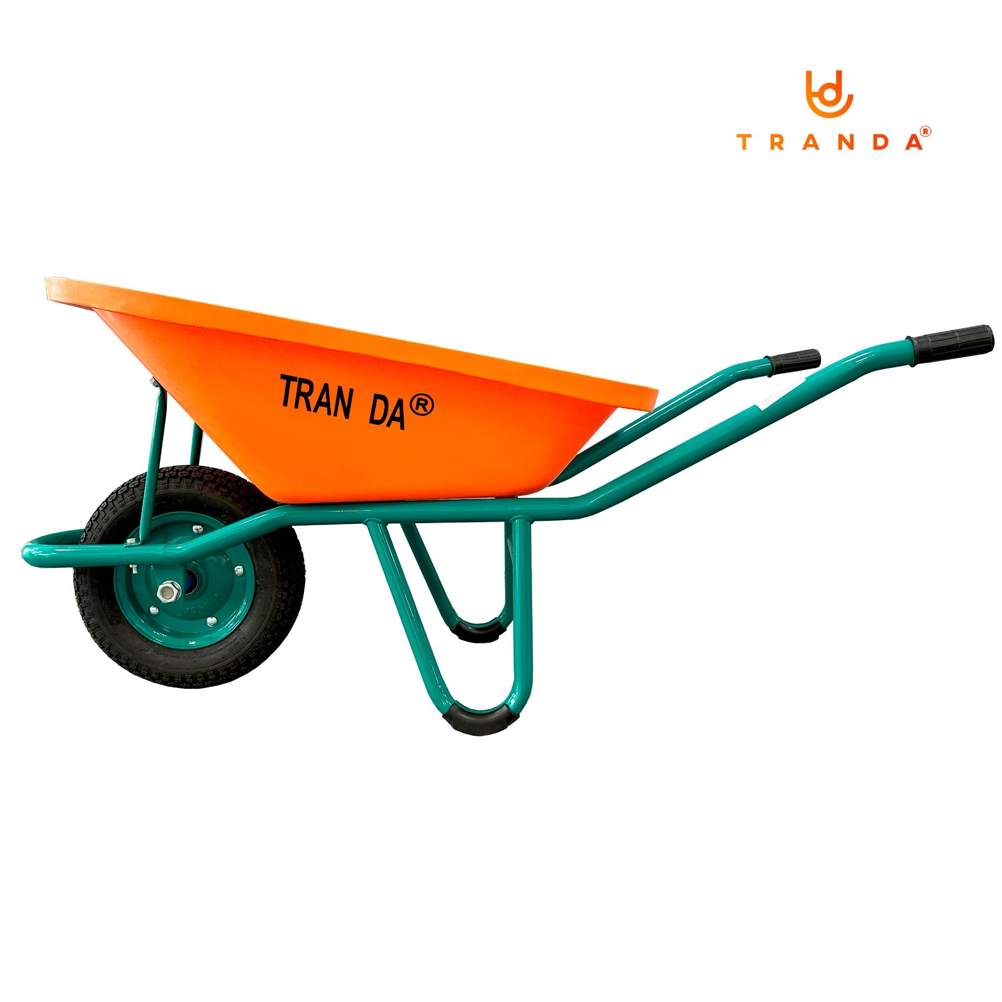  Xe rùa thùng nhựa cam, sườn sơn tĩnh điện, bánh hơi 3.50-8, tải trọng 150 Kg 