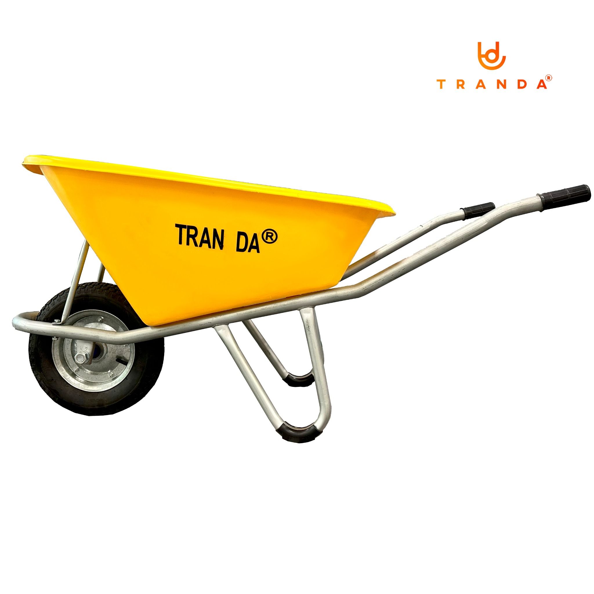  Xe rùa thùng nhựa vàng 130 lít, sườn mạ kẽm, bánh hơi 3.50-8, tải trọng 180 Kg 