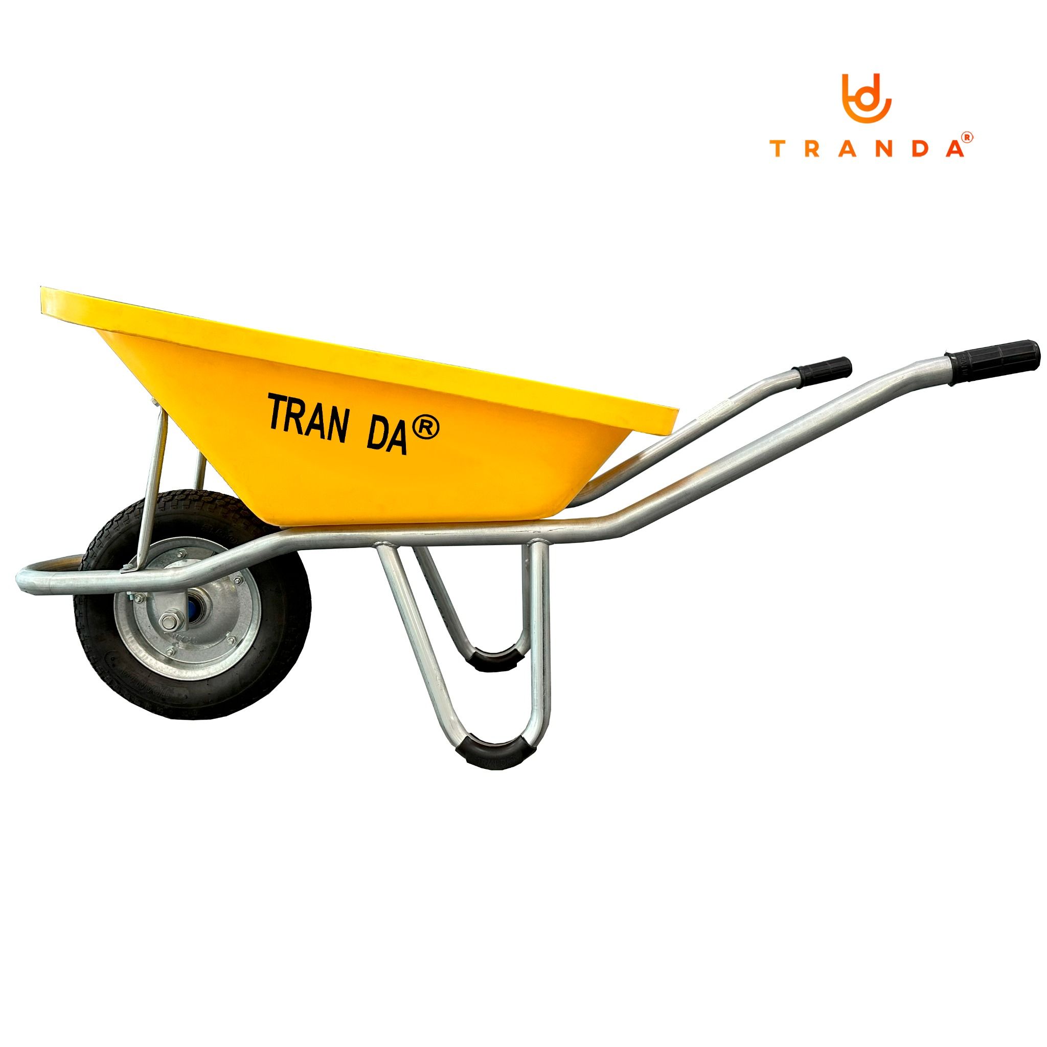  Xe rùa thùng nhựa vàng, sườn mạ kẽm, bánh hơi 3.50-8, tải trọng 180 Kg 