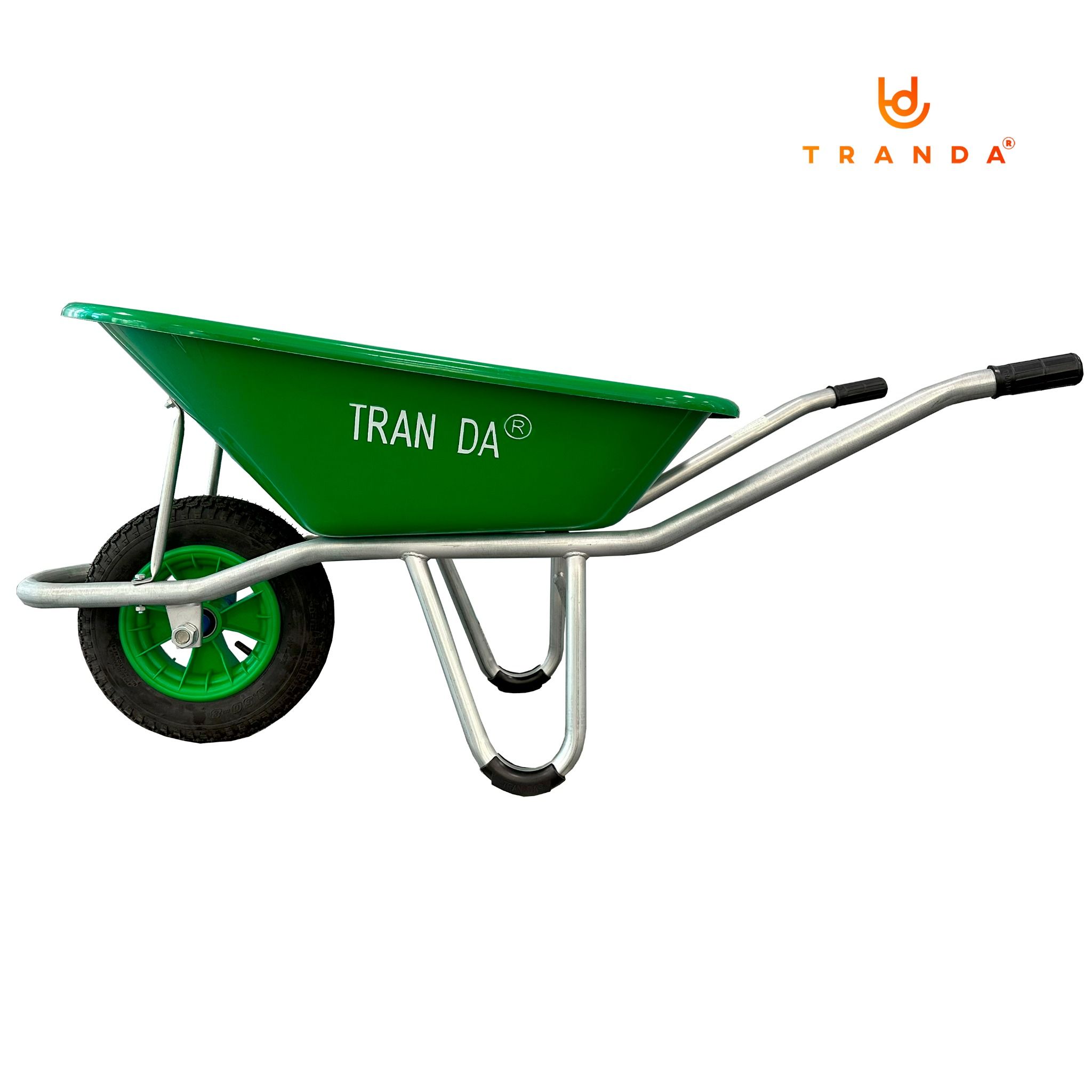  Xe rùa thùng nhựa xanh lá KE, sườn mạ kẽm, bánh hơi mâm nhựa 3.50-8, tải trọng 150 Kg 