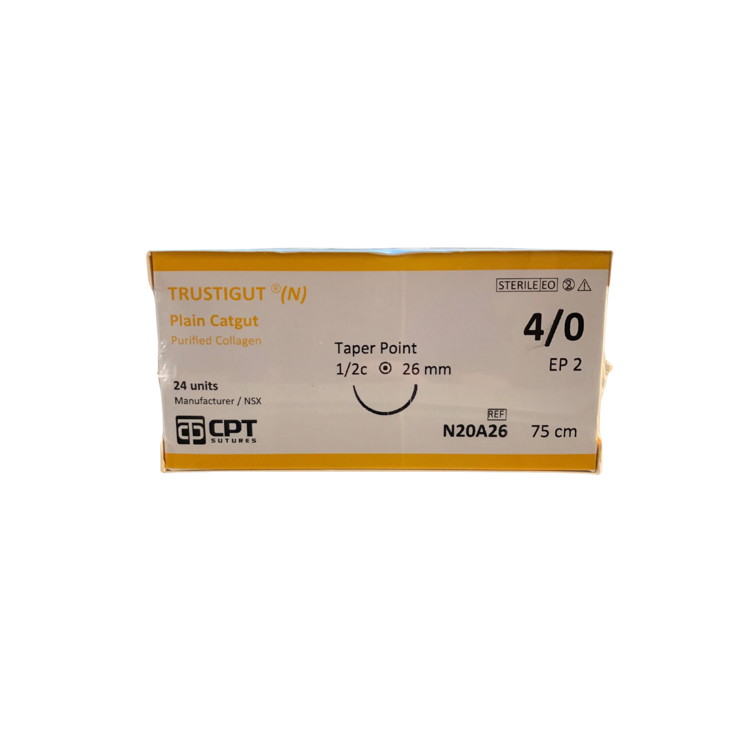  CHỈ PHẪU THUẬT TỰ TIÊU TAN NHANH CPT TRUSTIGUT® (N) PLAIN CATGUT SỐ 4/0 - N20A26 (hộp 24 tép) 