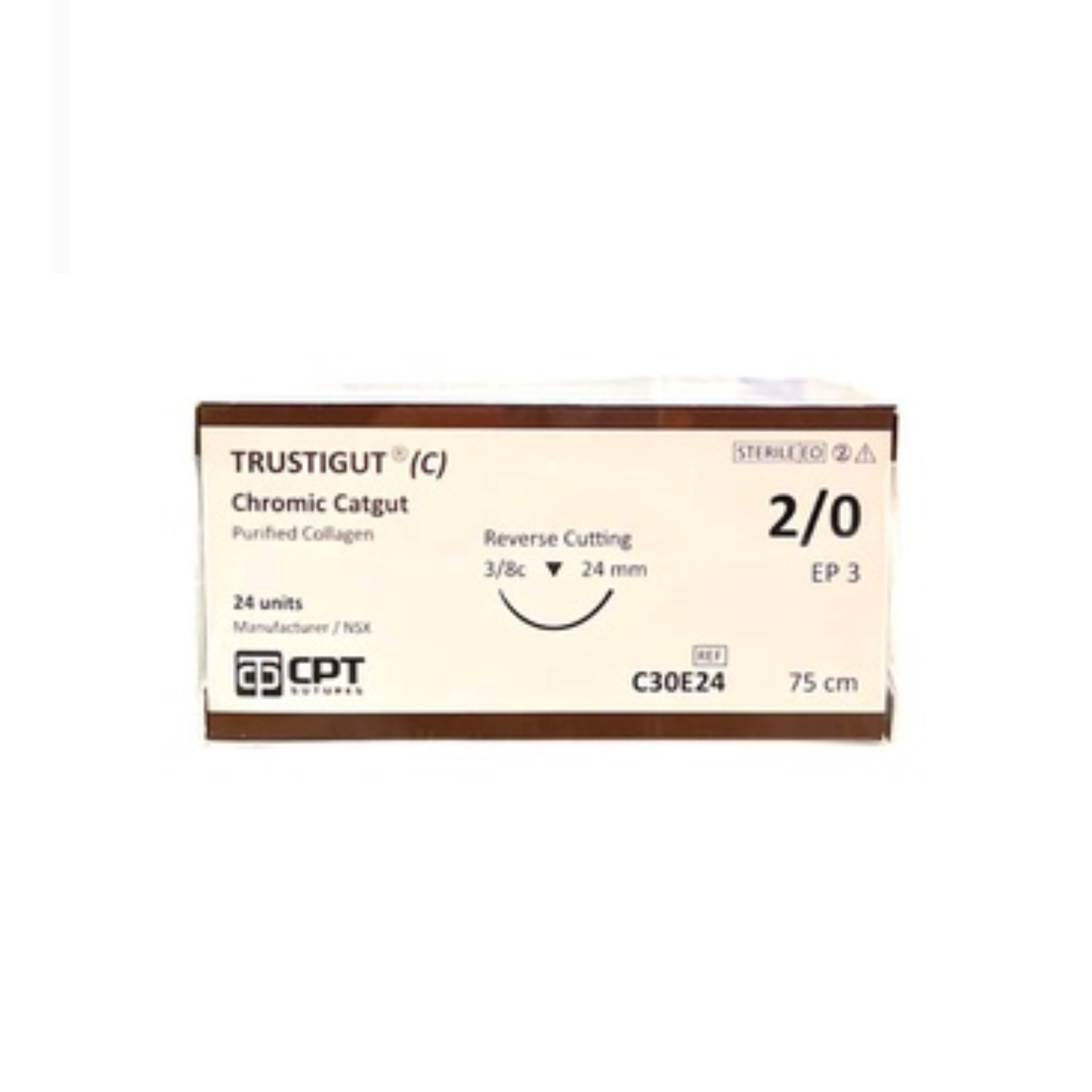  CHỈ PHẪU THUẬT TỰ TIÊU TAN CHẬM CPT TRUSTIGUT® (C) CHROMIC CATGUT số 2/0 - C30E24 (hộp 24 tép) 