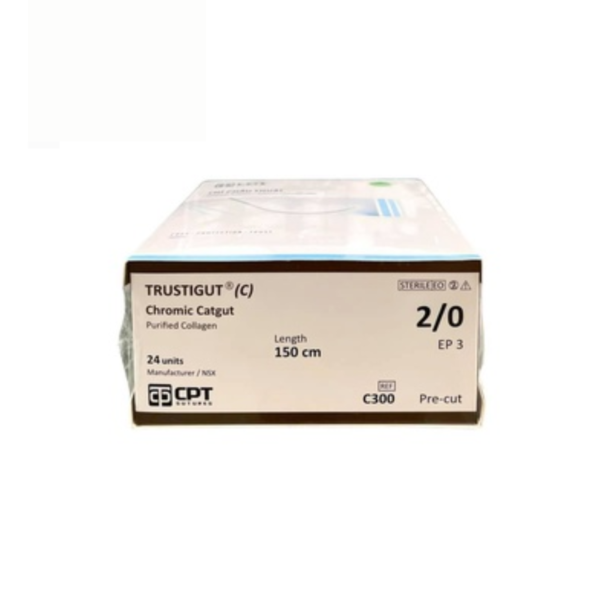  CHỈ PHẪU THUẬT TỰ TIÊU TAN CHẬM CPT TRUSTIGUT® (C) CHROMIC CATGUT số 2/0 - C300 (hộp 24 tép) (KHÔNG KIM) 