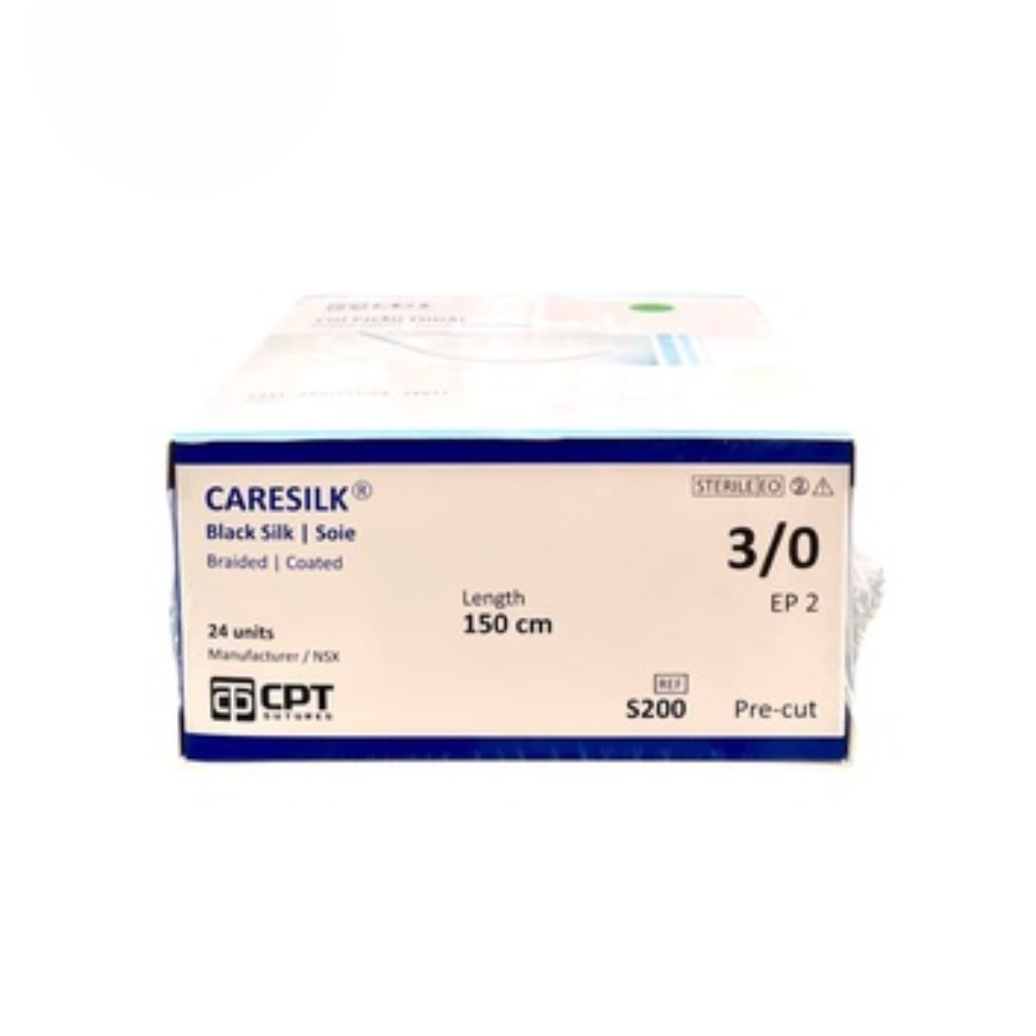  CHỈ PHẪU THUẬT KHÔNG TIÊU CPT CARESILK SILK số 3/0 - S200 (hộp 24 tép) (KHÔNG KIM) 