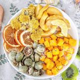  Combo 30 Gói Trà Detox Mix ĐÀO CHANH DÂY CAM TẮC XANH CÚC VÀNG + Tặng Bình Thủy Tinh(Trà hoa quả Sấy Khô - Trà Thảo Mộc) 
