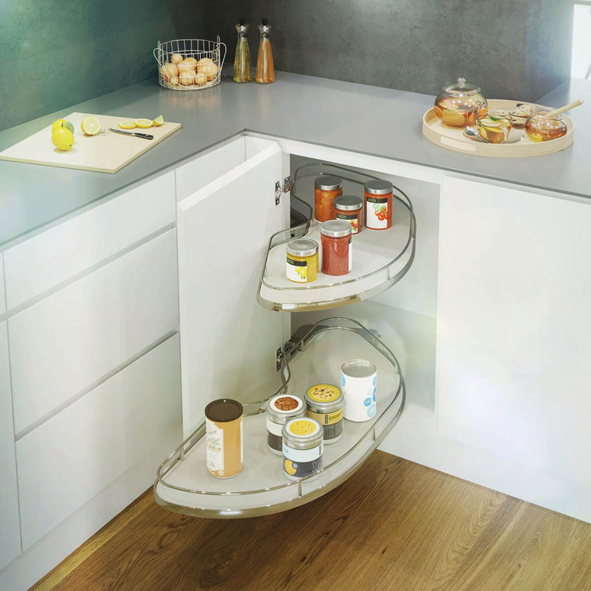  Bộ Khay Góc Chiếc Lá Cornerstonemaxx 900Mm Mở Trái_Rail White HMH.530.27.1500 