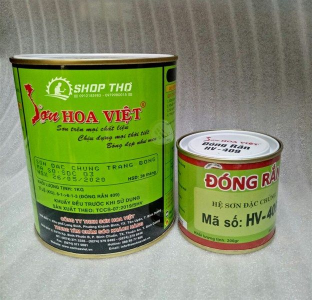  Sơn đặc chủng trắng bóng Hoa Việt Loại bao bì 15kg- DC03.3 (set kèm 2.5kg đóng rắn) 