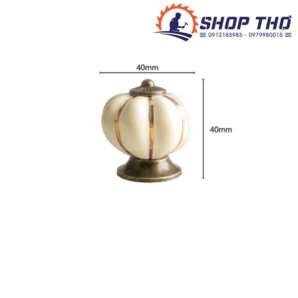  Núm kéo gốm sứ bí ngô màu trắng ngà 