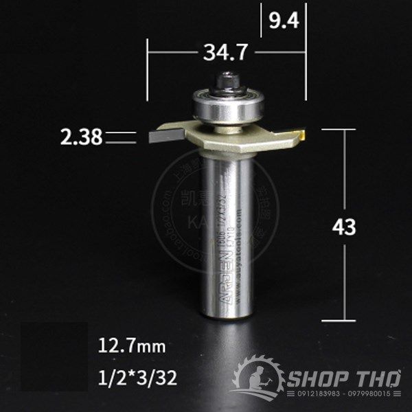  Mũi phay cuốc rãnh Arden 1606 có bi 1/2*3/32 
