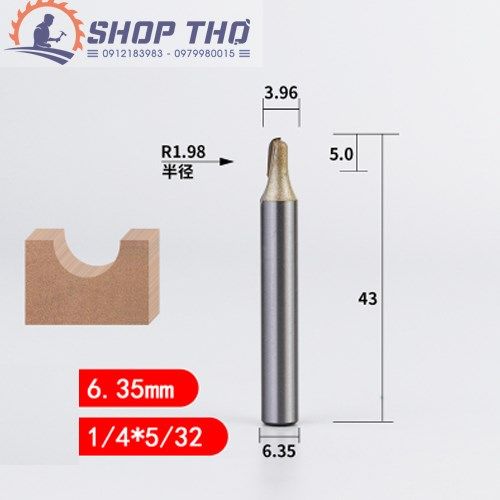  Mũi phay Tideway đánh rãnh tròn 1/4*5/32 