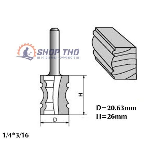  Mũi phay đánh chỉ đối xứng 1/4*3/16 