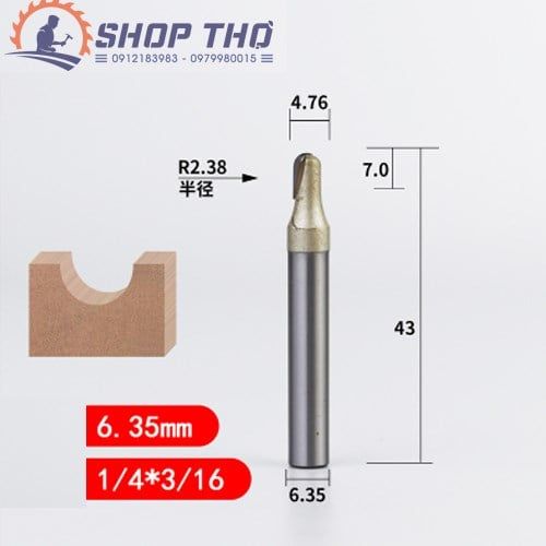  Mũi phay Tideway đánh rãnh tròn 1/4*3/16 