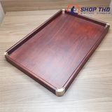  Khay gỗ gụ màu nâu đỏ góc đồng thau (410x270x30) 