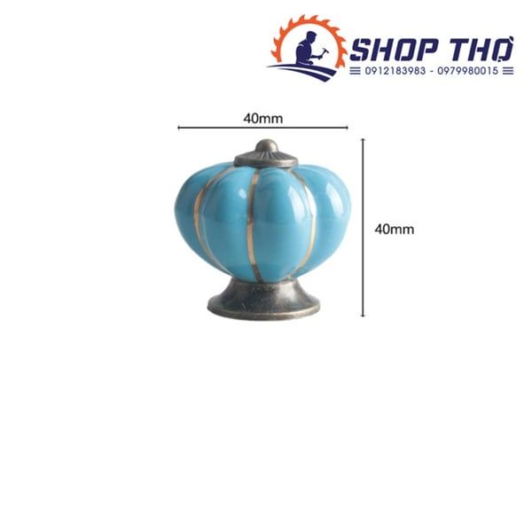  Núm kéo gốm sứ bí ngô màu xanh lam 