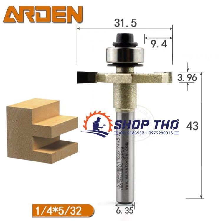  Mũi phay cuốc rãnh Arden 1606 có bi 1/4*5/32 
