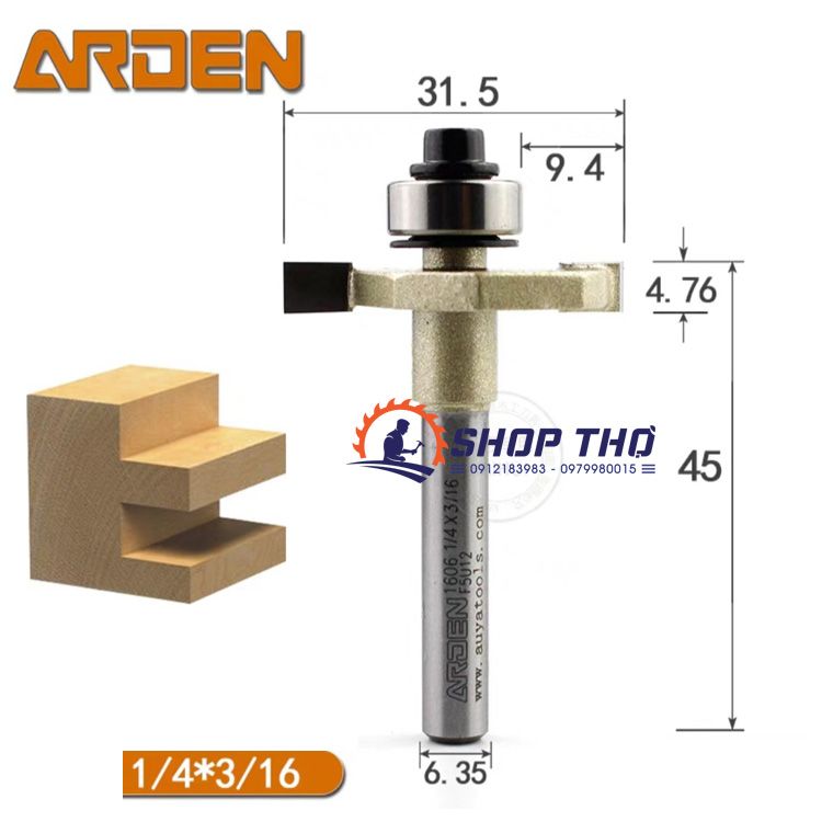  Mũi phay cuốc rãnh Arden 1606 có bi 1/4*3/16 