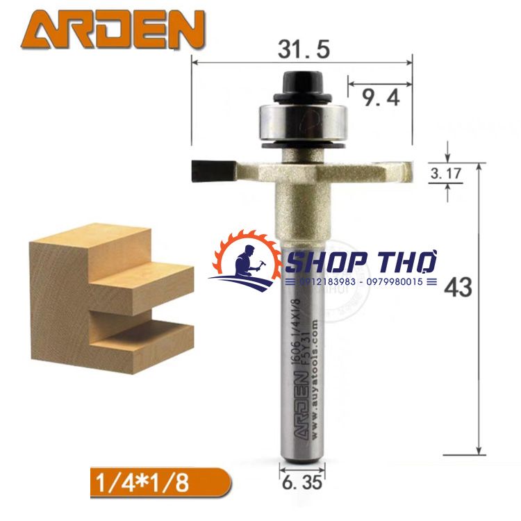  Mũi phay cuốc rãnh Arden 1606 có bi 1/4*1/8 