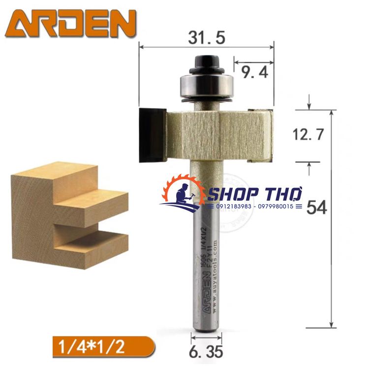  Mũi phay cuốc rãnh Arden 1606 có bi 1/4*1/2 